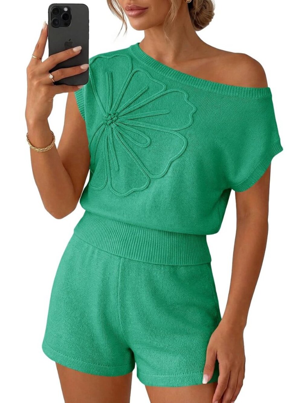 Womens Short Sleeve 2 Piece Sweater Sets matching Short Sets